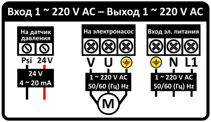 Перетворювач частоти 1~220В × 1~220В до 2.2кВт + датчик давления AQUATICA (AVF-2.2M) (779704)