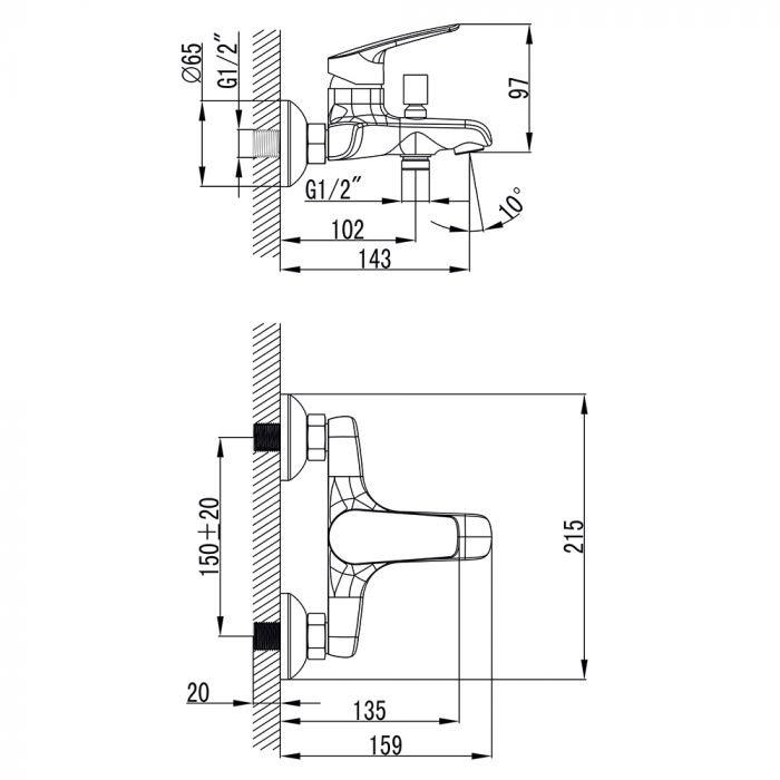Змішувач SERIO Ø35 для ванни литий CORSO DC-1C146C (9626200)