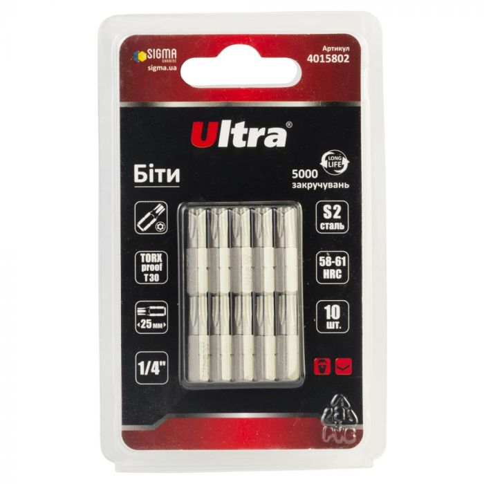 Біти TORX-proof 30×25мм ¼" 10шт S2 (блістер) ULTRA (4015802)