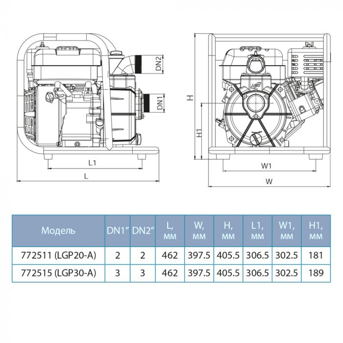 Мотопомпа 5.5 к.с. Hmax 30м Qmax 30м³/год (4-х тактний) LEO LGP20-A (772511)