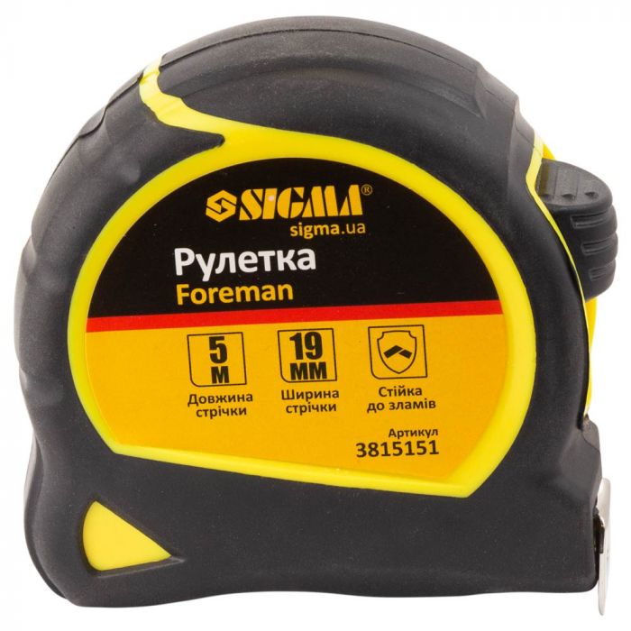 Рулетка Foreman 5м×19мм без ремінця SIGMA (3815151)